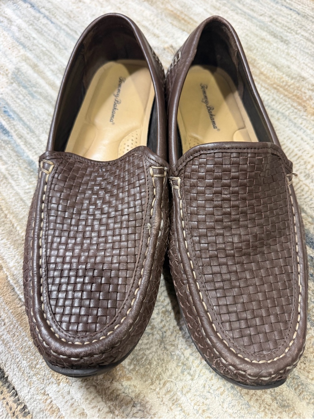 Tommy Bahama Brown Woven Leather Slip-On Loafers